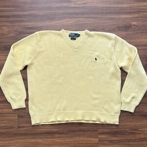 Ralph Lauren Men's Light Yellow V-Neck Sweater w/ Dark Blue Horse